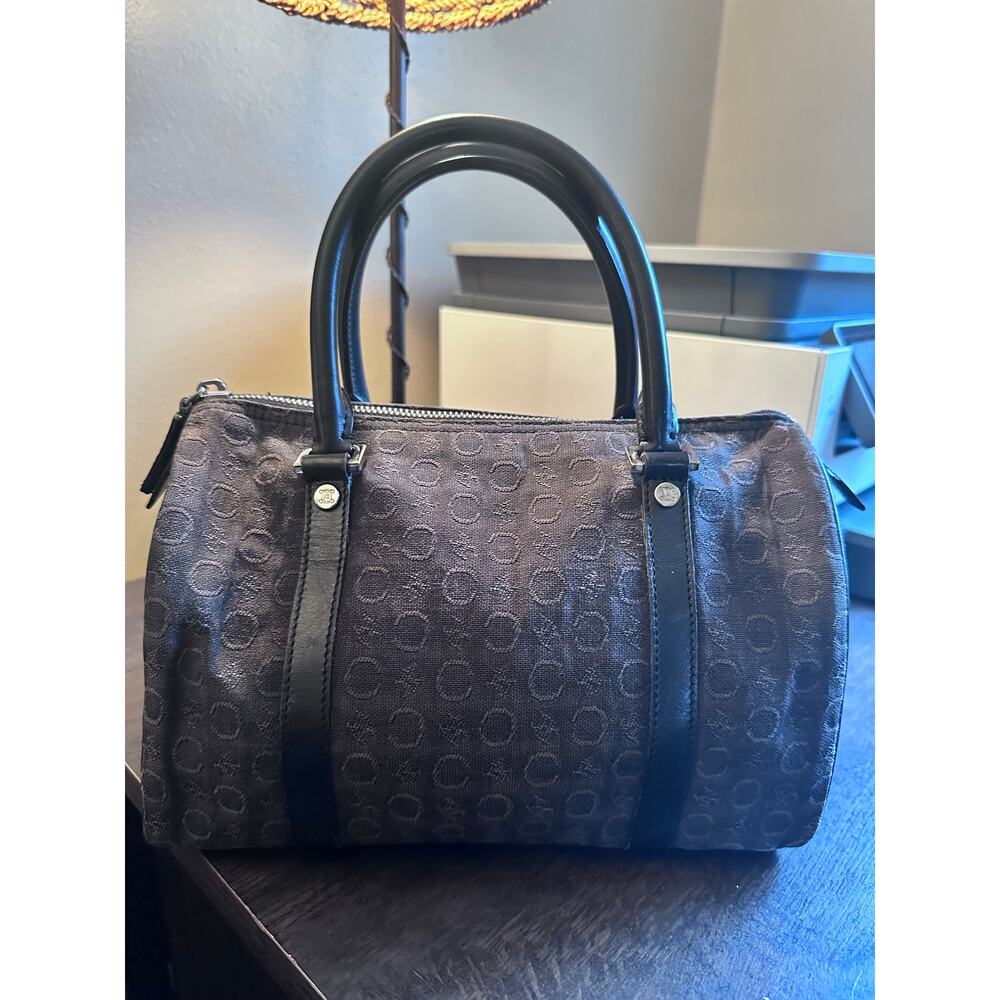 CELINE GRAY C MACADAM CANVAS MINI BOSTON BAG